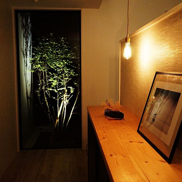 Entrance,DIY靴箱,玄関,エジソンランプ,照明,SPF材,植栽,ライティング inakakurashiの部屋