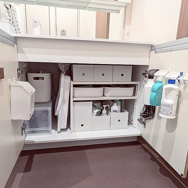 Bathroom,掃除道具の収納,100均,つっぱり棒,いつもありがとうございます♡,イベント参加,マンション暮らし,洗面台下収納,ウタマロクリーナー,無印良品 mamiの部屋