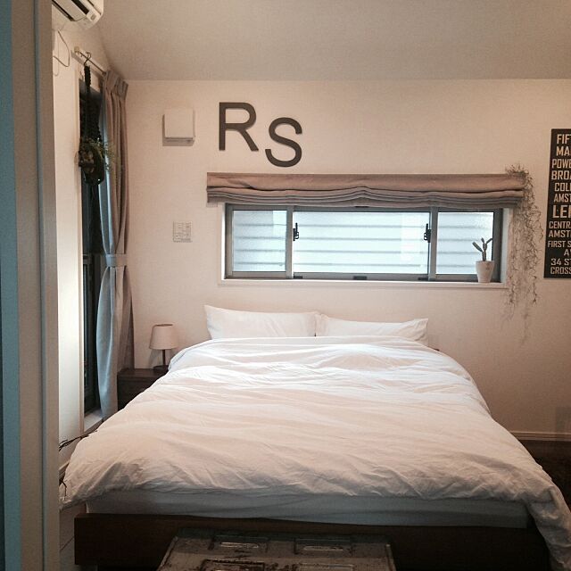 Bedroom,ハンドメイド,アルファベット文字,unico,無印良品,シンプル,メンズ部屋,塩系インテリア,塩系インテリアの会 raiの部屋
