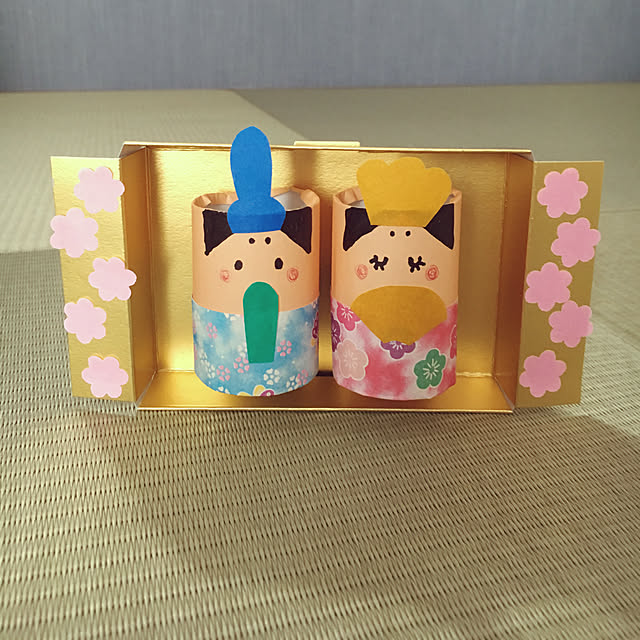 On Walls,園児の作品かよ,ハンドメイド,和室,桃の節句,折り紙,トイレットペーパーの芯,ひな祭り,新築一戸建て komaの部屋