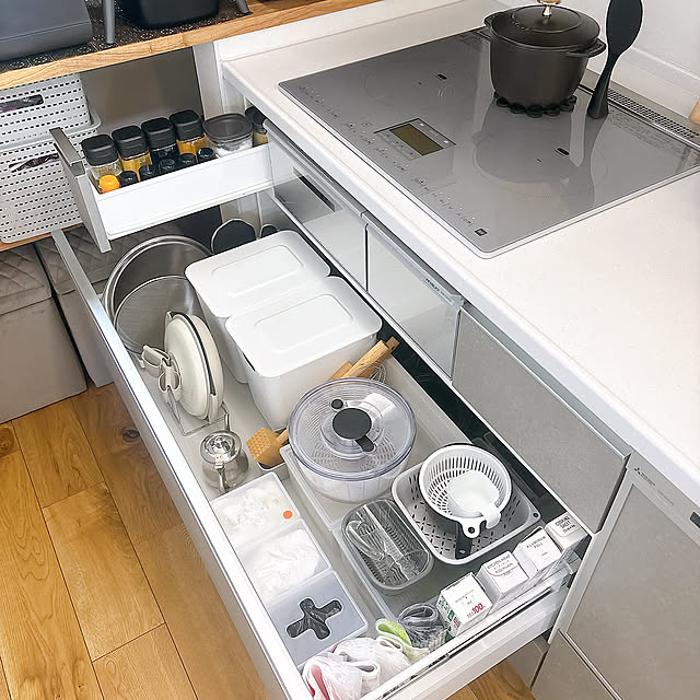 Kitchen,キッチンツール,OXO サラダスピナー,3COINS,スリーコインズ,seria,Daiso,詰めすぎない収納,ボックス収納,ボックス,100均収納,100均,マグネット収納,マグネット,タカラスタンダード キッチン,タカラスタンダード,引き出し収納,平屋,平屋暮らし,一人暮らし tomatoの部屋