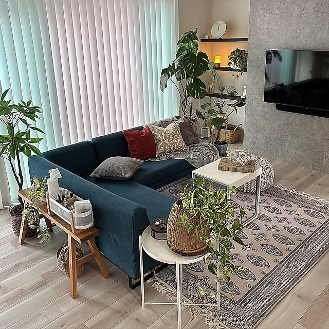 Lounge,観葉植物,アロマディフューザー,IKEA,Francfranc,無印良品,クッションカバー,ときめきアイテム,バーチカルブラインド,ニチベイ,壁掛けテレビDIY,DIY,秋色インテリア,3COINS Miiの部屋