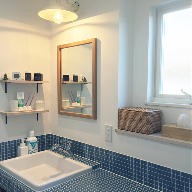 洗面所,タイル張り,実験用洗面台,無印良品,ブルーグレー,IKEA,ニトリ,Bathroom riko88の部屋