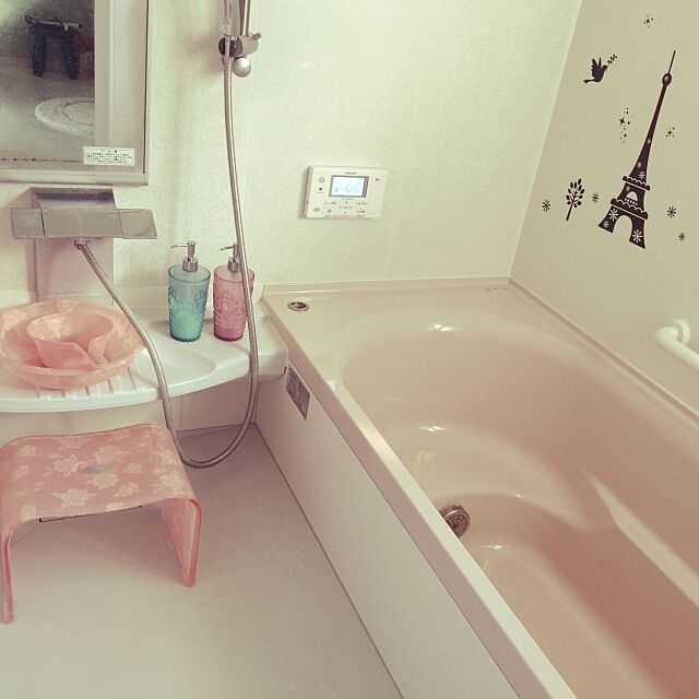 Bathroom,コンテスト初参加,ダイソーステッカー,ピンク♡,バラ♡,フランフラン maria07の部屋