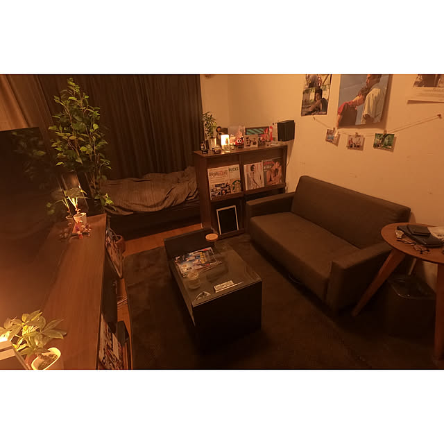 雑誌,雑貨,スピーカー,テーブル,観葉植物,コーヒーテーブル,実家,ワンルーム,無印良品,テレビボード,ニトリ,間接照明,照明,フェイクグリーン,マイルーム,部屋,インテリア,ブラウン系,ガラステーブル,家具,ブラウンインテリア,6畳,カフェ風,いいね&フォローありがとうございます☆,シェルフ,映画,IKEA,サイドテーブル,映画館,ソファ,セリア,ベッド,Overview GunnersYm16の部屋