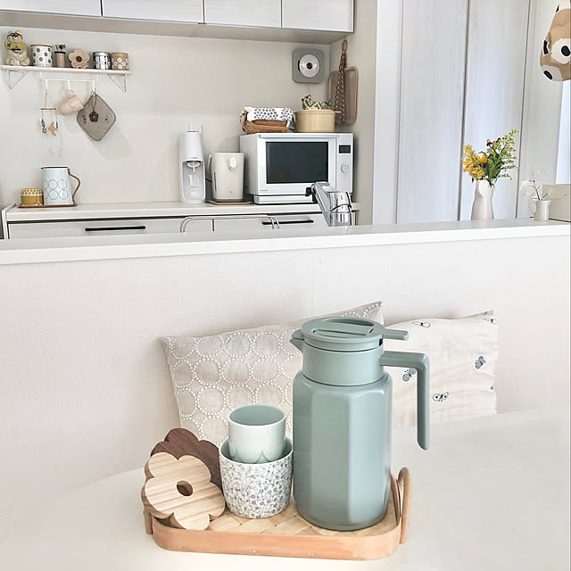 お茶セット,子供のいる暮らし,RoomClipショッピング,BRUNO,ポット,ジャグ,購入品,夏,My Desk,グリーン,お茶セルフ myu-の部屋