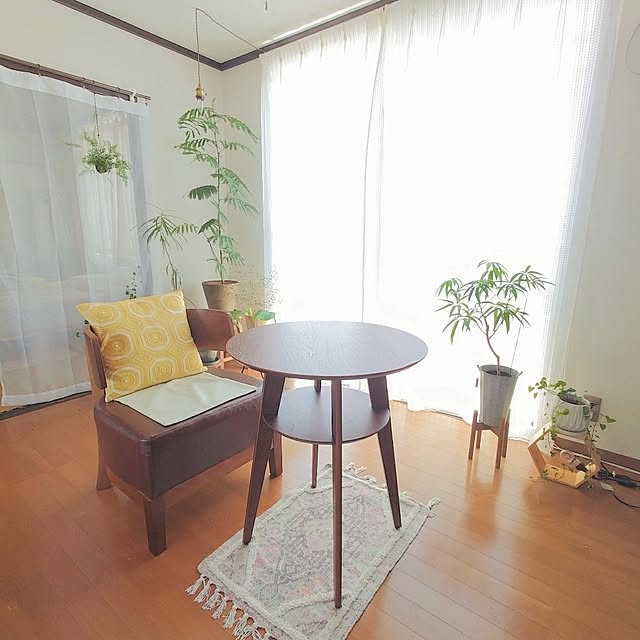Lounge,木製家具,観葉植物,6畳,一人暮らし,ひとり暮らし,緑のある暮らし,観葉植物のある暮らし,洋間,賃貸,築40年以上,賃貸アパート,1人がけソファ,カフェテーブル zunnchiの部屋