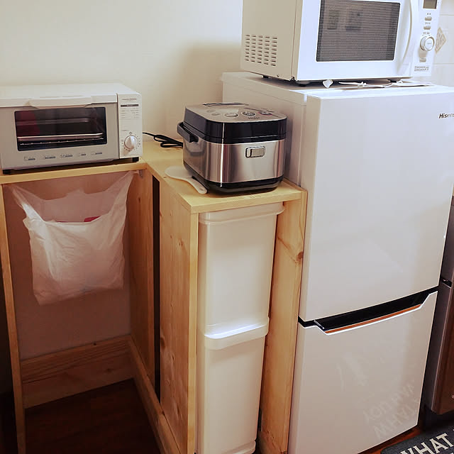 Kitchen,DIY,ゴミ箱,一人暮らし,炊飯器置き場,トースター棚DIY,ゴミ箱DIY chichy2005の部屋