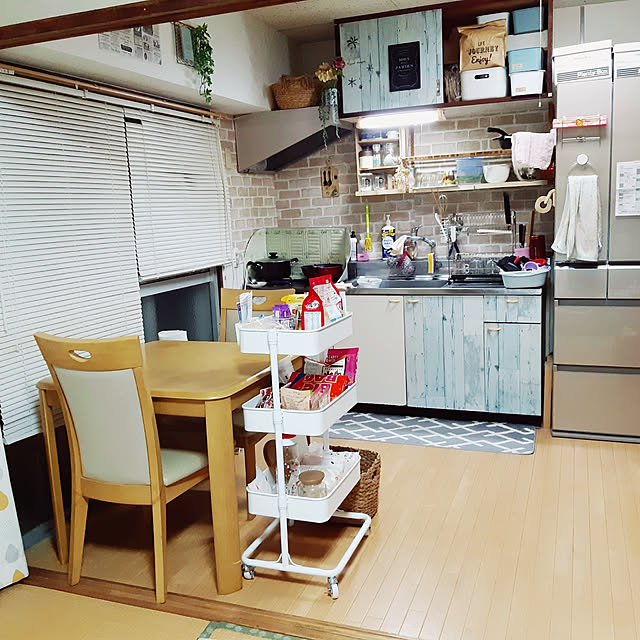 Kitchen,賃貸,生活感たっぷり,狭くても住めば都,賃貸でも諦めない！,ニトリ好き,ニトリのワゴン happy-rightの部屋