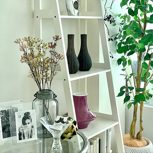 ダイソーフェイクグリーン,フェイクグリーン,ホワイトインテリア,賃貸,1R/1K,インスタ→sns.insta,モノトーンインテリア,一人暮らし,My Desk SnSの部屋