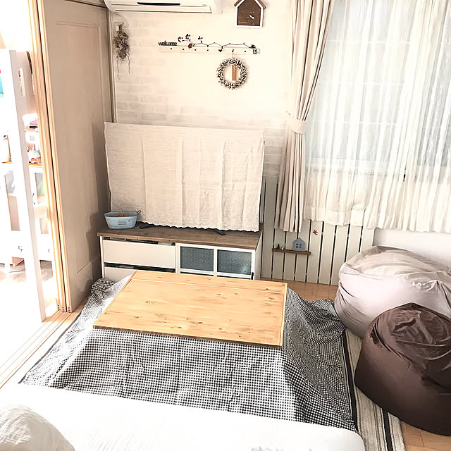 テレビ台リメイク,こたつ天板DIY,こたつ,無印良品　体にフィットするソファ,無印良品掛け布団カバー,sunnyちゃんのほっこりおうち型時計♡,knkちゃんのナンキンハゼリース♡,いつもいいねやコメント感謝です♩,ブラブラ同盟♡,大好きなみなさんの作品♡,サンキライ,RCの皆さまに感謝♡,コメントお気遣いなく♡,chikachika ちゃんの作品♡,My Desk akkoの部屋