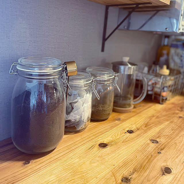 Kitchen,ワイヤーバスケット,保存容器,無印良品,マグカップ,IKEA,ニトリ,賃貸,2LDK,2人暮らし,カフェコーナー,賃貸でも諦めない!,グリーンのある暮らし,バックボードDIY,たなDIY,『RCカントリー倶楽部☆』 akoの部屋