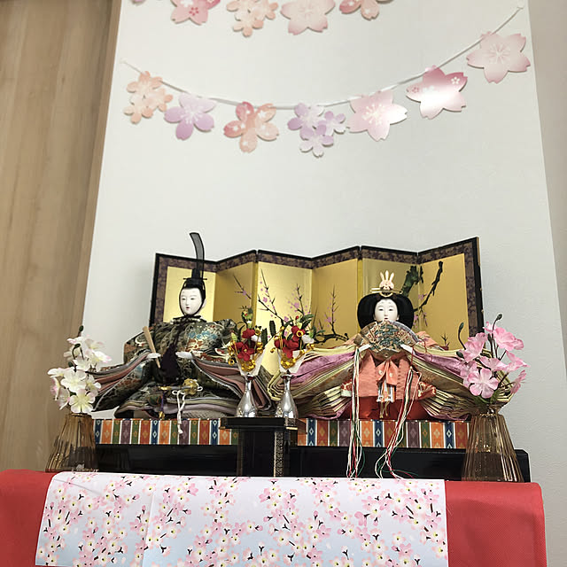 桜,ガラス花瓶,折りたたみテーブル,ニトリ,造花,お雛様飾りました(*^^*),100均,Lounge,お雛様 kyaro101の部屋