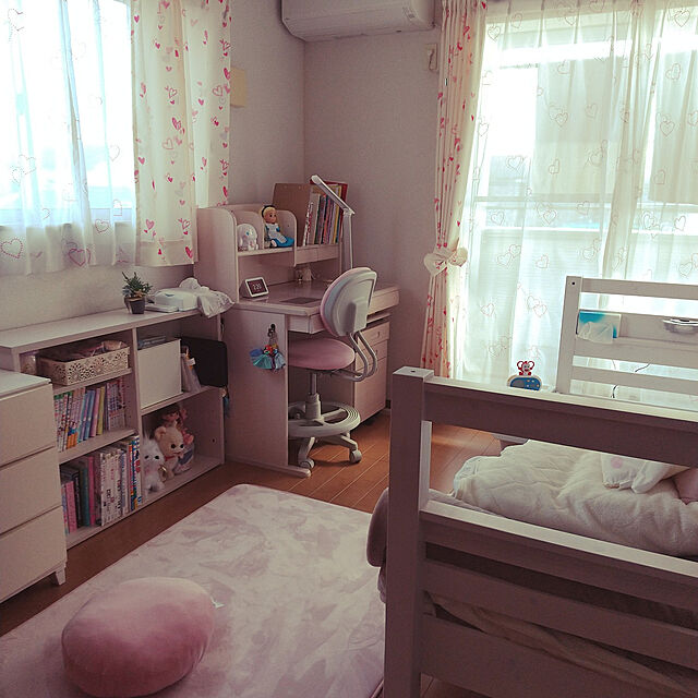 Bedroom,建売住宅,東京インテリア,ニトリのカーテン,学習机,組み合わせデスク,ハートのカーテン,子供部屋,子供部屋女の子 chokoの部屋