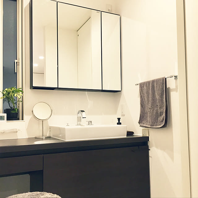 Bathroom,クリエダーク,ベッセルタイプ,ルミシス,リクシルの洗面台,洗面所,新築一戸建て,casacube,IKEA,ニトリ,植物のある暮らし natsuの部屋