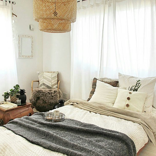 Bedroom,BOHO,Boho Style,boho beach style,海外インテリア,海外インテリアに憧れる,一人暮らし,ひとり暮らし,ベッドルーム,IKEA,イケア,ニトリ,NITORI,WTWSURFCLUB,ベッド,グリーン,ペペロミア,CHAMPI HOUSE,RC栃木支部,インスタグラム⇒champi39 CHAMPIの部屋