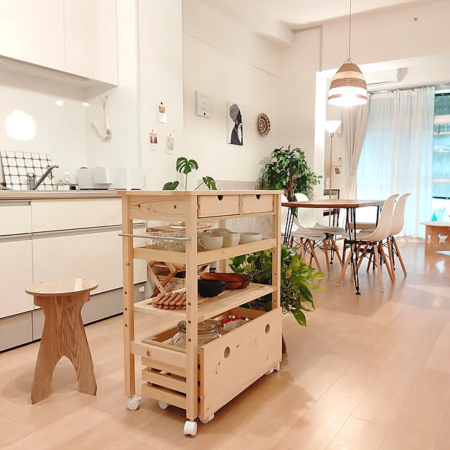 Kitchen,賃貸インテリア,築30年以上,古い賃貸,リノベ団地,2LDK,賃貸,キッチンワゴン,LOWYA,IKEA,ホワイトナチュラル Mikaの部屋