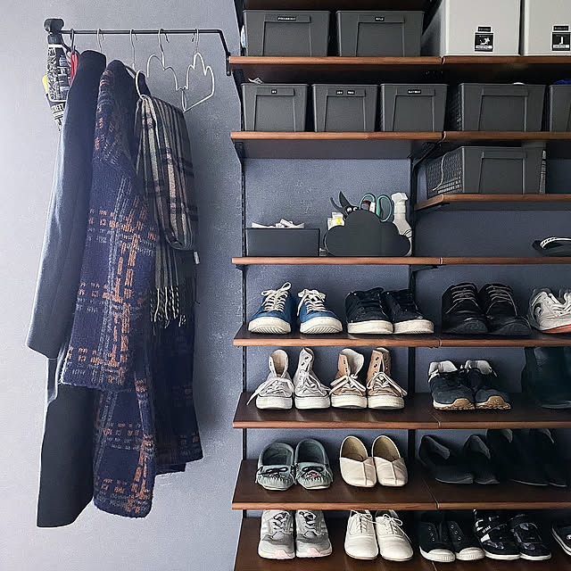 アイアンバー,ハンガーバー,棚DIY,シュークローク,シューズクローク,コートハンガー,アクセントクロス ネイビー,Entrance keiの部屋