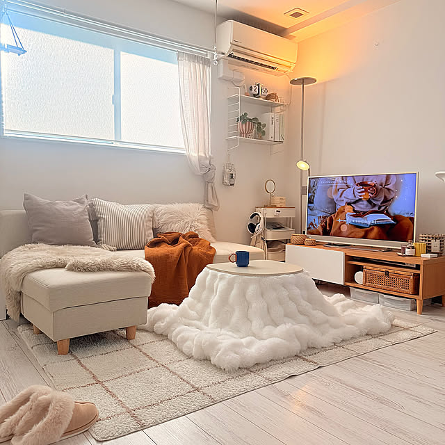 Lounge,ブロックチェック,ラグ,皆さんとの出逢いに感謝♡,好きな眺め,こたつのある暮らし,いつも見てくれてありがとうございます♡,ふわとろ毛布,ひとり用こたつ,もこもこ毛布,お気に入り♡ mri96の部屋