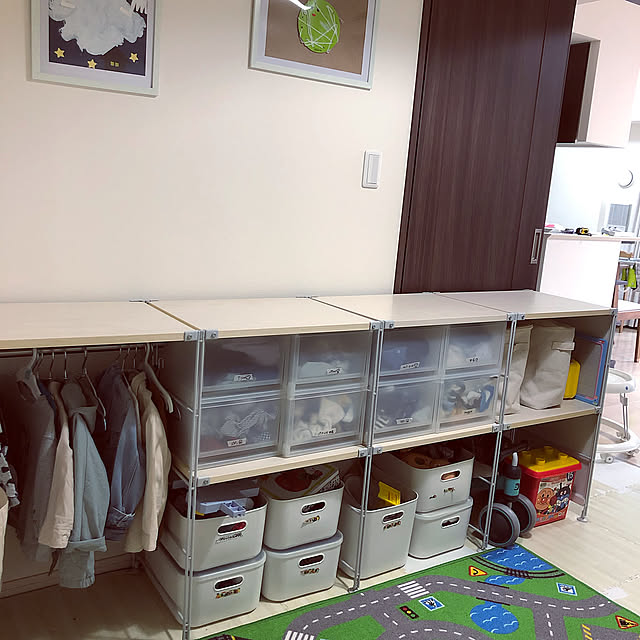 4.5畳の子供部屋,4.5帖,兄弟,子供の作品,こども服収納,マンション,こどもと暮らす。,保育園グッズ収納,無印良品,おもちゃ収納,ユニットシェルフ,子供服収納,こどもと暮らす,My Shelf koidetoxの部屋