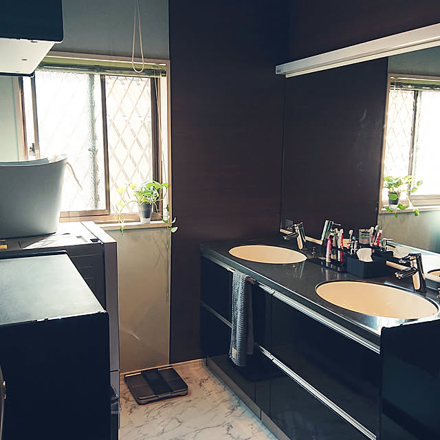 Bathroom,洗面スペース,ホテルライク,物干しスペース,2ボール洗面台,観葉植物 koekuの部屋
