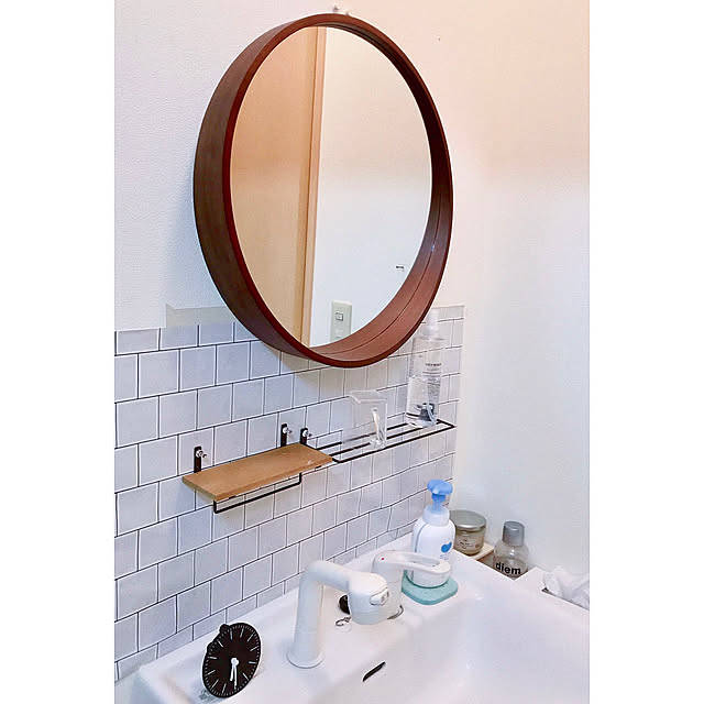 Bathroom,洗面台DIY,リメイクシート,DIY,賃貸でも楽しく♪,一人暮らし,1K,セリア,100均,ニトリ,アイアンバー riiの部屋