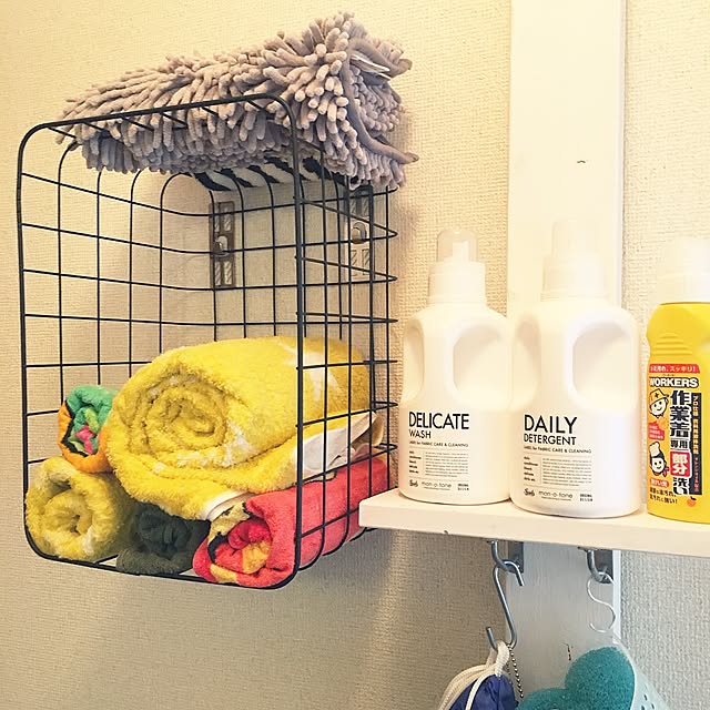 Bathroom,ディアウォール,壁美人,ワイヤーバスケット,MONOTONE,タオル krycekの部屋