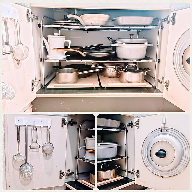 Kitchen,キッチン収納,一人暮らし,マンション,コンロ下収納,鍋、フライパン収納,観音扉収納,扉裏収納,2025.3.14,有孔ボード,DIY,スライドトレイ YuriYuriの部屋