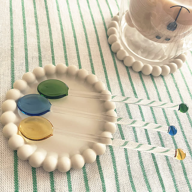 カフェタイム♡,100均アイテム,夏,マンション,狭小住宅,小さなおうち,中古マンション,RCの出会いに感謝♡,いいね&フォローありがとうございます☆,イベント参加,NO RC NO LIFE☻*,見てくださって感謝です♡,わが家の夏のキロク,何気ない日常に感謝,セリア,ガラス,スプーン,コースター,キッチンクロス,IKEA,カラフル ha_ru76の部屋