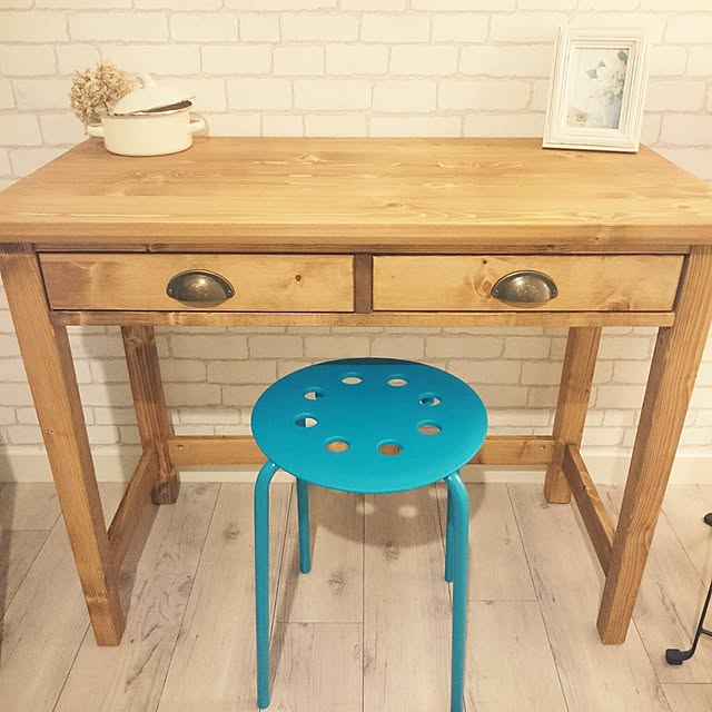 My Desk,パイン材,オイルフィニッシュ,ほっこり♡,ikeaのいす,ナチュラルカントリー KANAの部屋