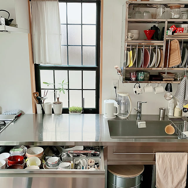 Kitchen,インディアンキッチンラック,キッチン収納,リノベーション,フレームキッチン,壁付けキッチン,低予算リノベ,ステンレスキッチン akanekoの部屋