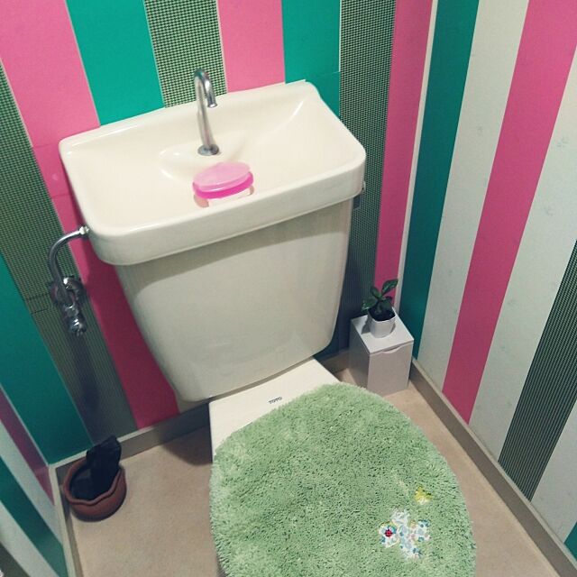 Bathroom,TOTO,昔ながらのトイレ,トイレ,mt CASA,mtマスキングテープ,ニトリトイレカバー,ピンク,グリーン,賃貸でも諦めない！ niko3の部屋