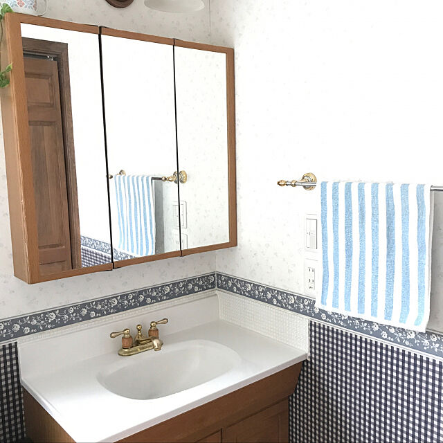 Bathroom,タイルDIY,チェック柄の壁紙,洗面所,チェック柄 ooyukiの部屋