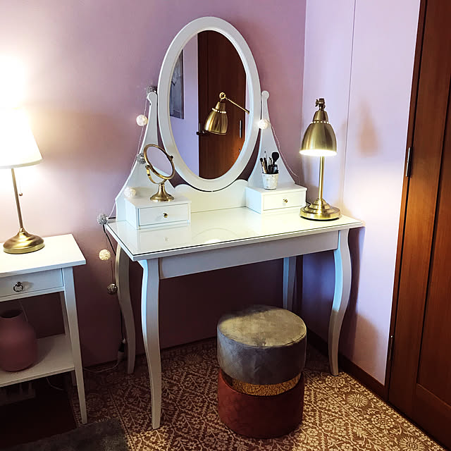 コットンボールランプ,ヘムネス,バロメーテル,メイクスペース,鏡,Francfranc,ゴールドが好き,IKEA,ドレッサー,Bedroom,海外インテリアに憧れる juの部屋