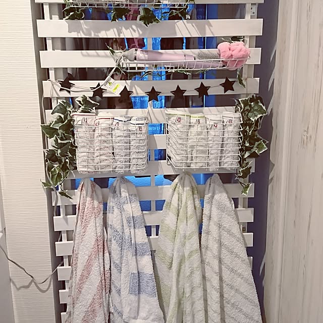 Bathroom,DIY,日替わり投稿企画!水曜日,新築一戸建て,すこの DIY,海の見える家,はじめてのDIY,タオル掛けDIY,脱衣室収納,サンルームDIY棚,ディアウォール,ディアウォール DIY,フェイクグリーン,DAISO＆セリア＆雑貨,DAISO♥,せりあ♡ noa.toa.maman-roomの部屋