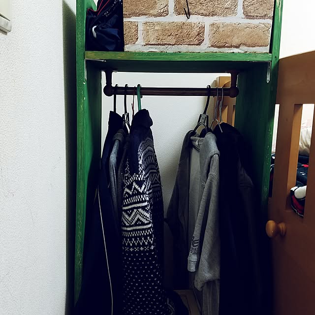 My Shelf,オールドビレッジバターミルクペイント,木目調パイプ,ハンガーラックDIY,息子のお部屋 sakuraの部屋