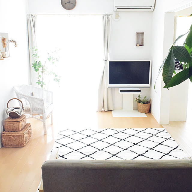 Lounge,秋冬インテリア,ブログ更新しました♡,IG→gemini_natural,ニトリ,WALLテレビスタンド,収納,カゴ収納 Geminiの部屋