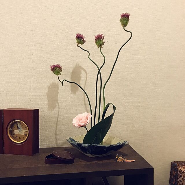 My Shelf,葉蘭,和食器,丹頂アリウム,花のある暮らし,鎌倉彫り,シンプルに kjktの部屋