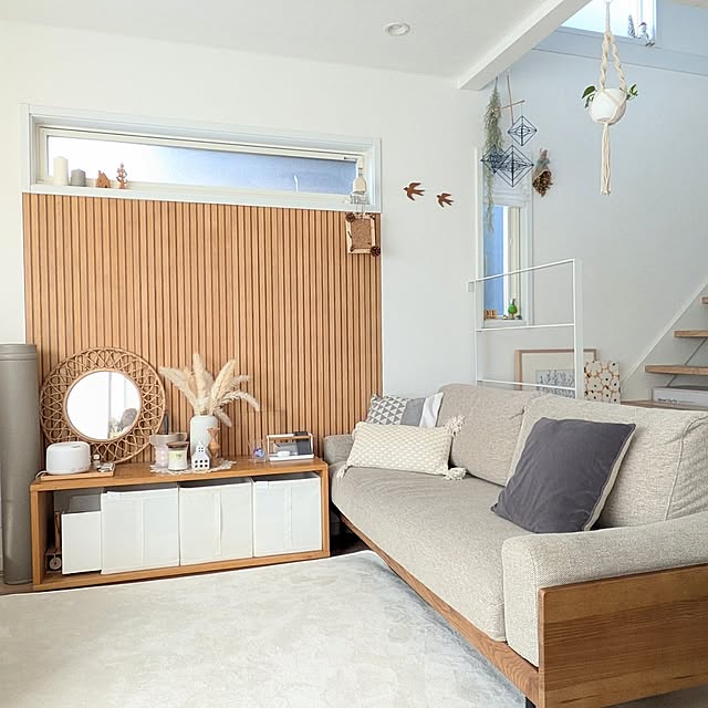 Lounge,木製家具,ソファー,unico,unico ソファ,ディスプレイ,ディスプレイコーナー,ナチュラルインテリア,ナチュラルな暮らし,リビングインテリア,おうち時間を楽しむ,リビング階段,パンパスグラス,北欧ナチュラル,暮らしの記録 __home_m.の部屋