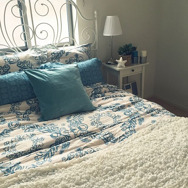 Bedroom,西海岸インテリアに憧れ中,白青マニア,ニトリ,IKEA Aiの部屋