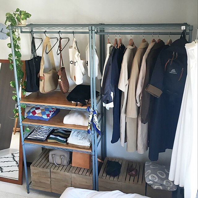 My Shelf,1LDK,賃貸,観葉植物,一人暮らし,ベッドルーム,ルミナスラック,オープンクローゼット LUUの部屋
