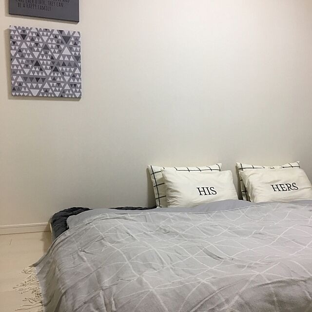 Bedroom,布団,ニトリ,グレーが好き,モノトーン,ファブリックパネル,サンサンフー yuzukarin1104の部屋