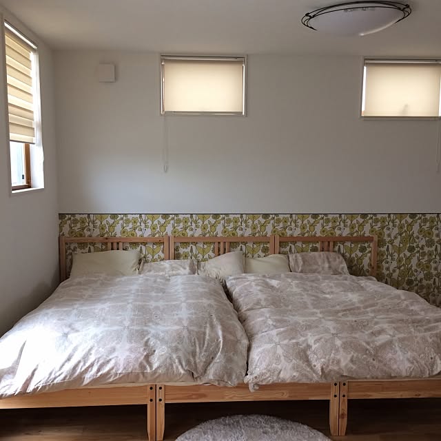 Bedroom,腰壁,シンプルナチュラル,アクセントクロス,ニトリ,こどもと暮らす。,IKEA Rananの部屋