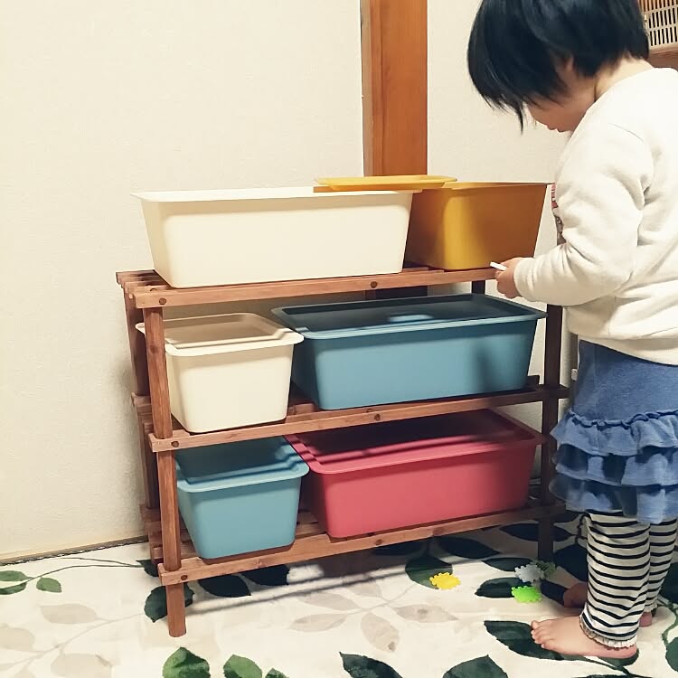 子ども思いのダイソースクエアボックス収納棚実例