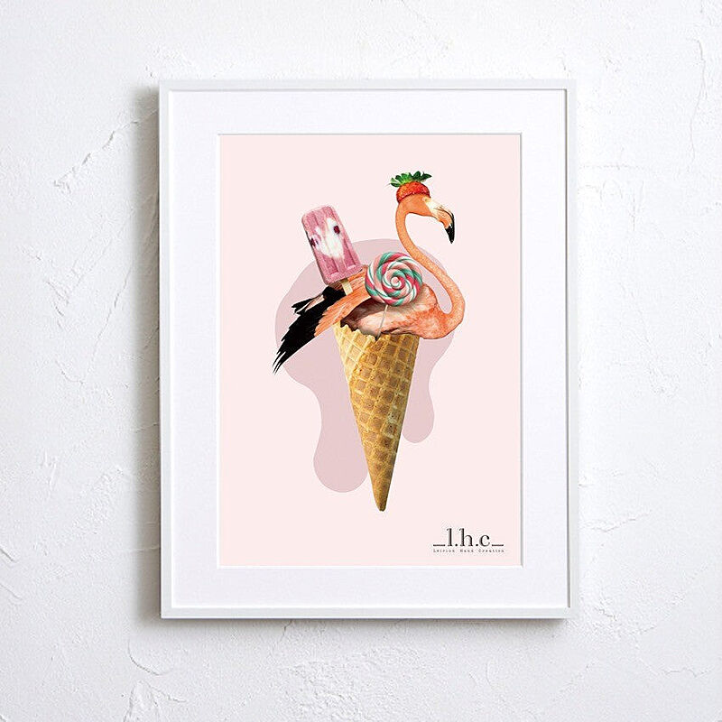 Leirion Hand Creation Flamingo ice アートポスター（フレーム付き）コラージュ アート アートのある暮らし