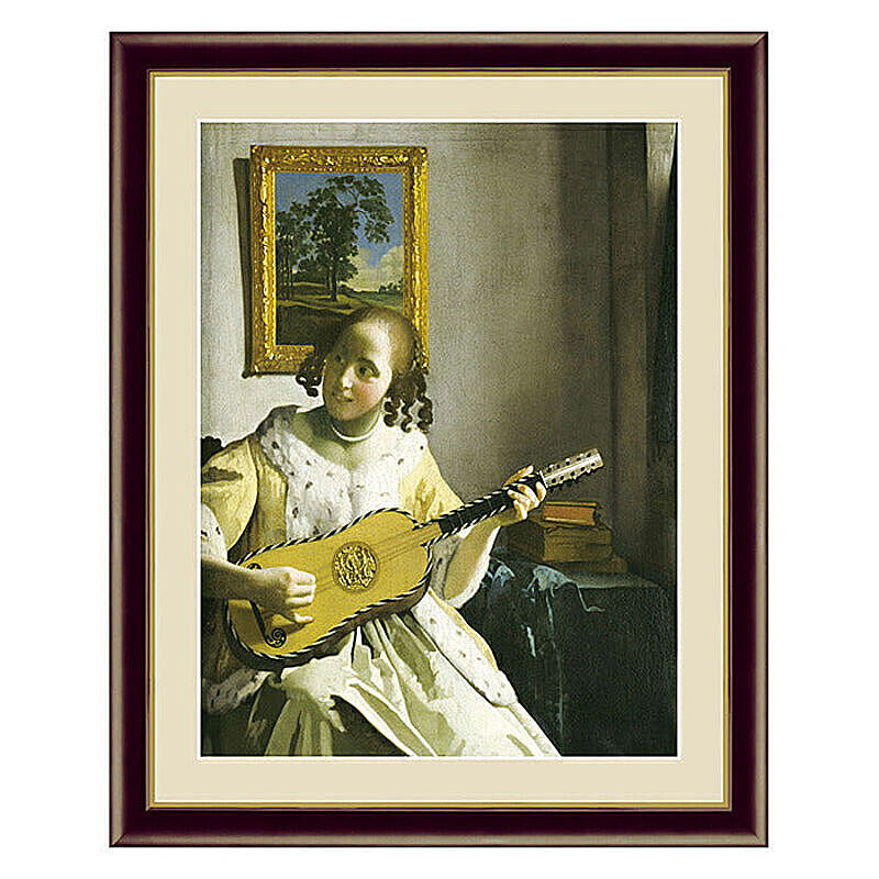 アート 額絵 ギターを弾く女 フェルメール 本紙サイズ F4(約31x23cm) 額サイズ 42x34cm 三幸