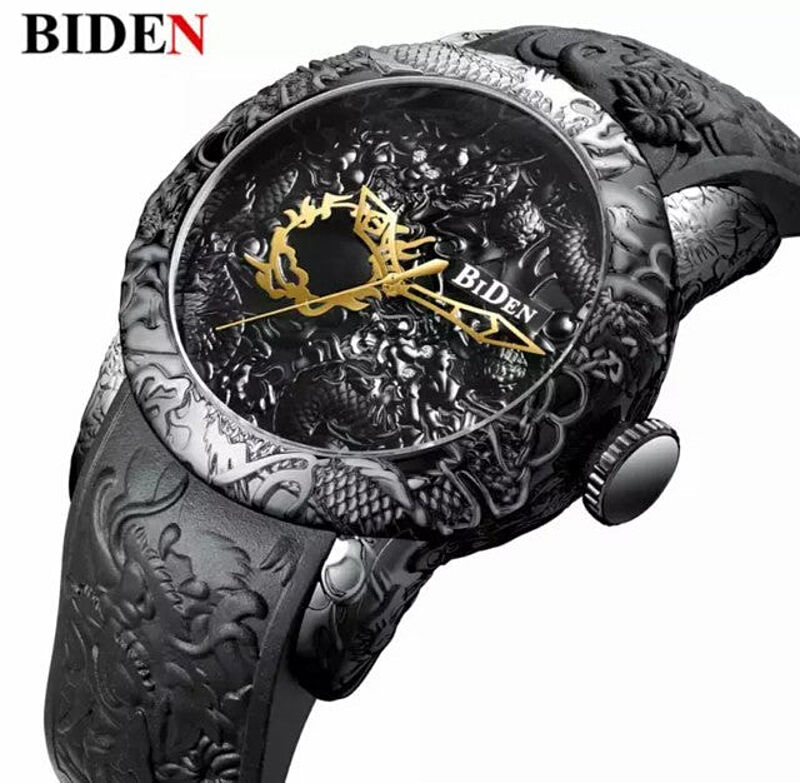 BIDEN 【シードラゴン】高性能 クォーツ ウォッチ 和柄　ゴールドドラゴン 昇龍オートマチック ウォッチ　メンズ　腕時計