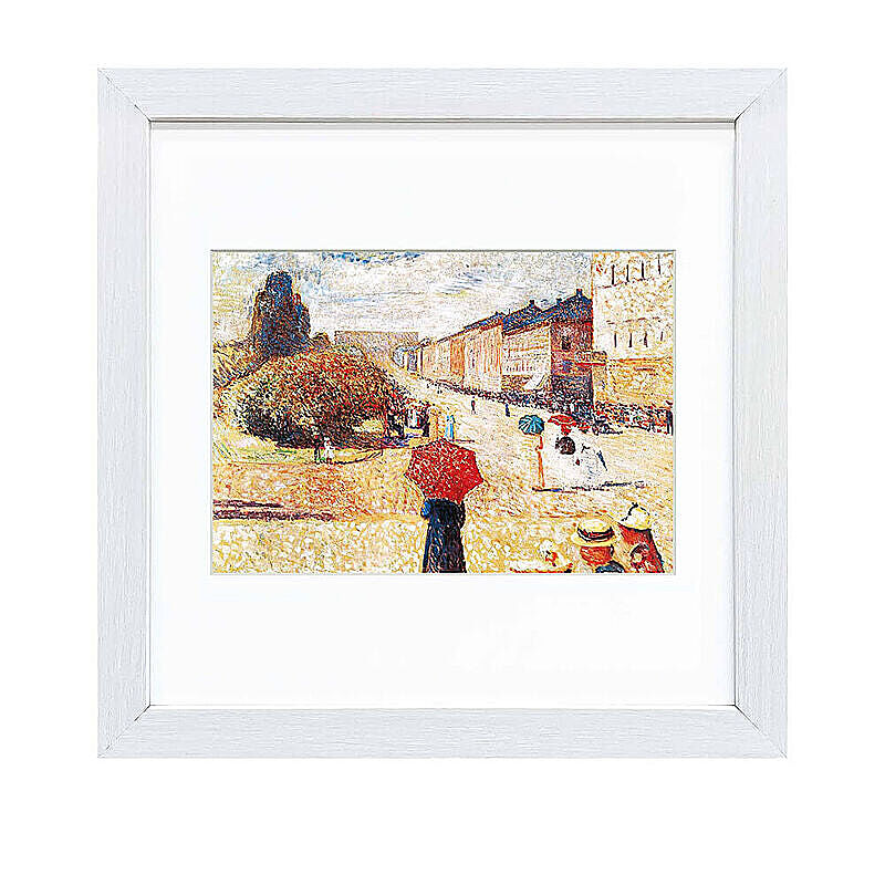 Edvard Munch（エドヴァルド ムンク） オスロ カール・ヨハン通りの春の日 アートポスター（フレーム付き） m11479