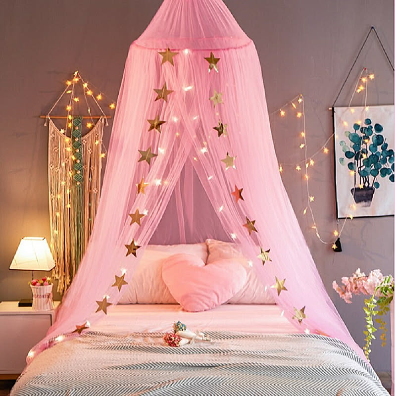 スター モスキートネット 蚊帳 天蓋 お姫様ベッド ベビーバル かや フック付き オシャレ かわいい フラワー天蓋 シングル 通販 Roomclipショッピング