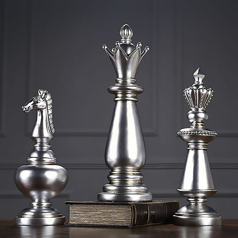 置物 3種類 シルバーカラー ナイト クィーン キング アンティーク チェス 駒 デザイン オブジェ インテリア おしゃれ 大人 デザイン